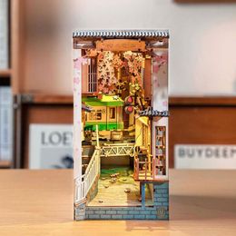 3D Puzzles Robotime Rolife Diy Book Nook Japan Sakura Densya in boekenreeks Wooden Mini House en Furniture Doll House Set Toys 230427