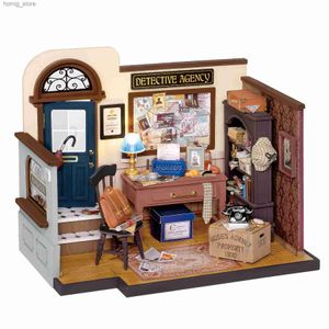 Puzzles 3D RoboTime Rolife DIY Dollhouse Mystery Archives BureauKids Miniature Doll House Kit Wooden Kit - Moses Detective Agency DG157 Y240415