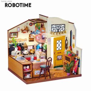 Puzzles 3D RoboTime Rolife Diy Dollhouse Homey Kitchen Miniature Doll House Kit en bois jouet 3D Plastic en plastique en bois pour les enfants Y240415