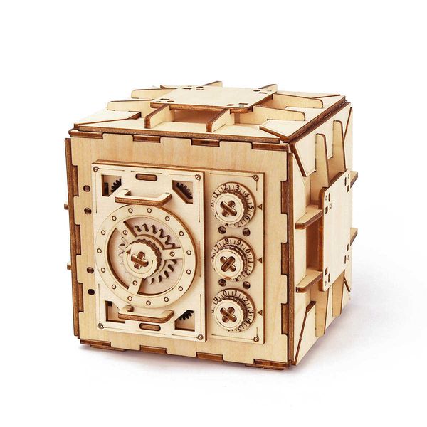 Puzzles 3D Coffre-fort Trésor 3D Modèle en bois Kit de casier DIY Banque de pièces Puzzle mécanique Projets de casse-tête pour adultes et adolescents Z0907