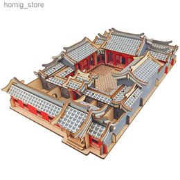 Rompecabezas 3D siheyuan rompecabezas de madera 3d chino beijing patio construcción de la casa modelo diy wood jigsaw juguetes educativos para niños regalos y240415