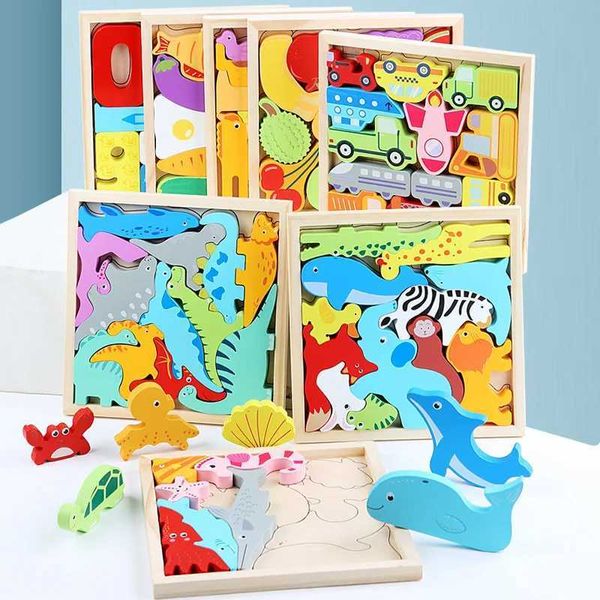 Puzzles 3D Tri de nidification des jouets d'empilement populaire Nouveau puzzle 3D Puzz en bois bébé éducation d'apprentissage à la main de la main de tête de carto