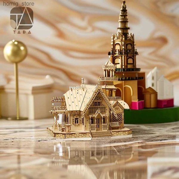 Puzzles 3D Tada 3D DIY WOODEN VILLA House Puzzle avec assemblage léger Toys Birthday Gift For Children Kids Adult Y240415