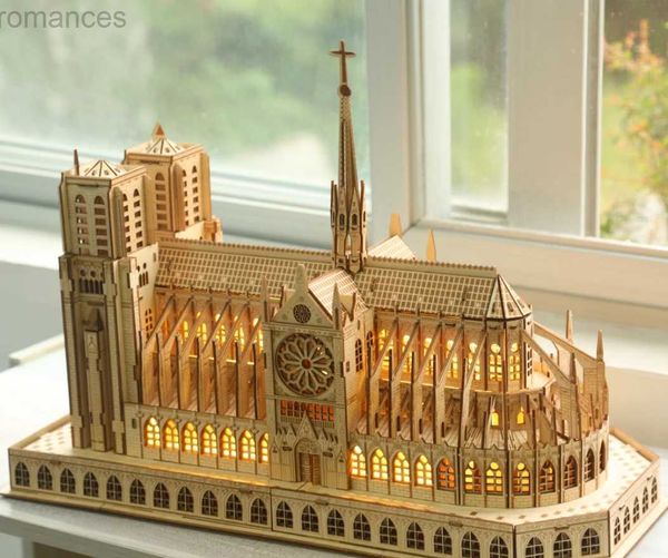 Puzzles 3D Le bâtiment de renommée mondiale Cathédrale Notre-Dame puzzle tridimensionnel en bois bricolage assemblage jouet géographie aide pédagogique 240314