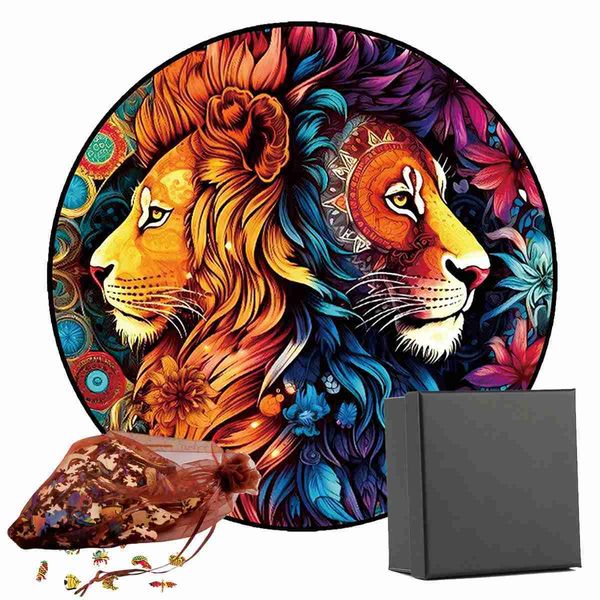 Rompecabezas 3D de alta calidad Jigsaw 3d Rompecabezas de madera de león Tarjeta de forma animal de león Adultos Juguetes para niños Regalos Juego de rompecabezas familiar Decoración del hogar 240419