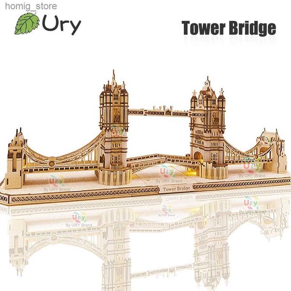 Puzzles 3D Ury 3d Puzzle en bois Angleterre London Tower Bridge avec un ensemble de souvenirs rétro LED LED