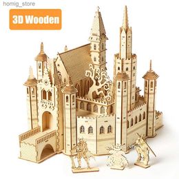 Puzzles 3D Ury 3d Puzzle Wood House Royal Knights Castle with Box Assembly Retro Toy for Kids Adult DIY Model Kits Decoration Cadeaux Y240415
