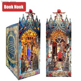 Rompecabezas 3D ury 3d de madera rompecabezas Magic led libro rincón de rincón kit miniatura cuento de hadas pueblo estantería bosque bosques juguetes niña regal de Navidad Y240415