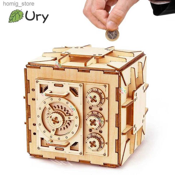 Puzzles 3D Ury 3d Puzzle en bois Passonde de mot de passe trésor Box Piggy Bank Diy Advanced Assembly Model Toys Creative Gift For Lady Girls Y240415