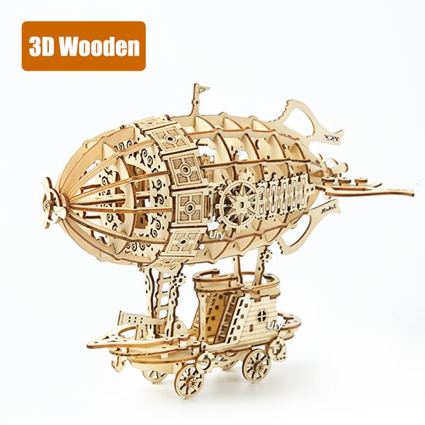 Puzzles 3D Ury 3D Puzzle en Bois Rétro Dirigeable Ballon Voiture Vapeur Âge Modèle Jeu D'assemblage pour Enfants Adulte DIY Jouets Kits Décoration Cadeaux 230616