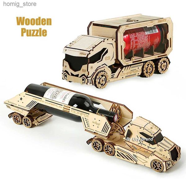 Puzzles 3D Ury 3D Puzzle en bois rétro Rétro camion à vin pour enfants Modèle de bricolage adulte Toy Craft Kits de bureau Decoration Cadeau de Noël Y240415