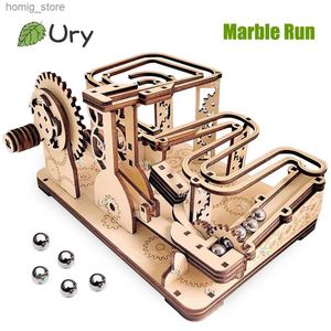 3d puzzels ury 3D houten puzzels katapult track apparaat marmeren run set mechanisch handmatig model wetenschap maze ball assemblage speelgoedcadeau voor tieners y240415