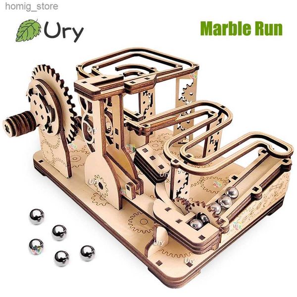Puzzles 3D Ury 3D Puzzles en bois catapulte dispositif de piste en marbre ensemble manuel mécanique Modèle scientifique labyrinthe Ball Assembly Toy Gift for Teens Y240415