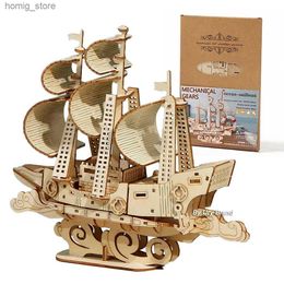Puzzles 3D Ury Diy 3D Puzzle en bois rétro Saipoir Ship Onee Mode Kits Toys Handmade Set Home Desktop Decoration Cadeaux de Noël Y240415