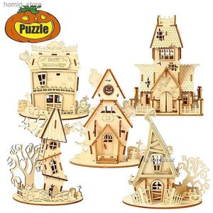 Puzzles 3D Ury Nouveau puzzle en bois 3D Halloween Gift Ghost Tree House DIY MODEAL KITS CARAFT KITS DÉCORATION POUR LES ENFANTS Y240415