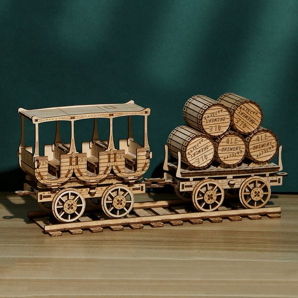Puzzles 3D Véhicule de transport de vin Puzzle en bois Jouet pour adulte Creative Handcrafted Christmas Gift 230616