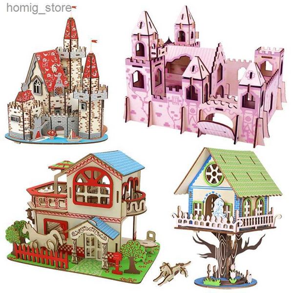 3d Rompecabezas Cartoon Wood Cartoon 3d Wooden Jigsaw Puzzle Princess Paradise Castle Toys de bricolaje para niños Casa del árbol de niñas Regalo de cumpleaños Y240415