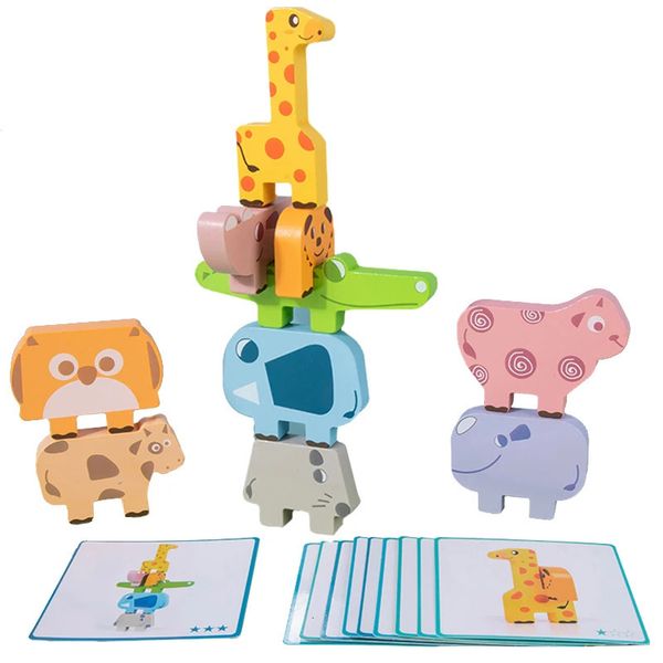 Puzzles 3D blocs d'empilage d'animaux en bois jouet forme correspondant jeu équilibre entraînement de motricité fine Montessori jouets éducatifs pour tout-petits 231219