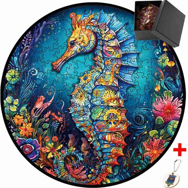 Rompecabezas 3D Madera DIY Crafts Jigsaw Puzzle Hippocampus Japonicus Animal Wooden Puzzle para niños Juego de rompecabezas irregular 3d Puzzle de madera Toy 240419