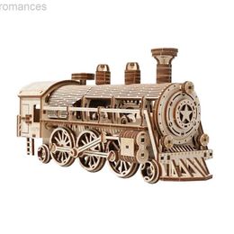 Puzzles 3D Équipement en bois Train classique Puzzle mécanique Jouets Assemblage Modèles de construction Construction pour adultes Casse-tête Locomotive à vapeur 240314