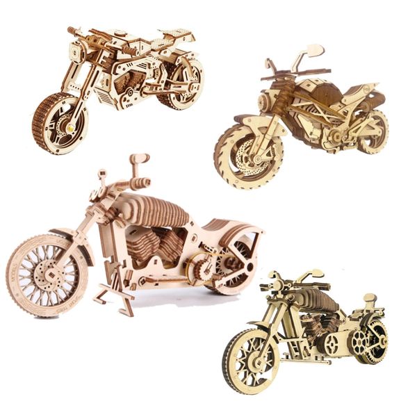 Rompecabezas 3D Motocicleta de madera Mecánica 3d Ensamblar bloques de construcción Modelos Kits de artesanía para adultos Diy Punk Autobikes 231219