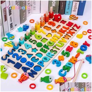 Puzzles 3D Numéro en bois tri Tri Montessori Toys for Toddlers Shape trieur Counting Fishing Game Game Educational Math Stacking Dro Otzfv