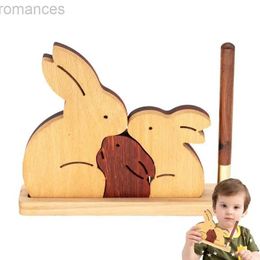 Puzzles 3D Puzzle de lapin en bois 3 pièces lapins puzzles d'animaux pour enfants porte-stylo de lapin décoration décor de bureau de lapin avec stylo et base 240314