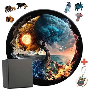 3d puzzels yin-yang boom mysterieuze ronde houten puzzel perfect cadeau voor volwassenen kinderen unieke dieren gevormd houten speelgoed 240419