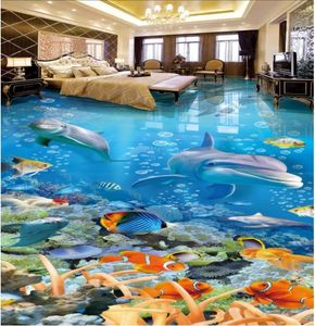 3D PVC Floor PO Custom PO Selfadhesive Paper Floor Sea World World Dolphin Coral Room Decoración del hogar Murales de pared 3d Paper