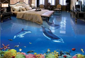 Suelo de pvc 3d, murales autoadhesivos impermeables, papel de pared, baldosas 3d de delfines personalizadas para baños 7605938