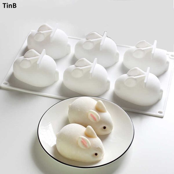 Molde de silicona 3D de conejo de Pascua, molde de postre para Mousse, herramientas de decoración de pasteles, molde para hornear dulces de gelatina, molde para helado de Chocolate 210721