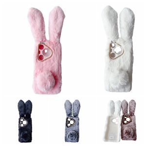3D Rabbit Cas moelleux pour Huawei Pura 70 Pro 70 Véritable cheveux en peluche bling diamant fur