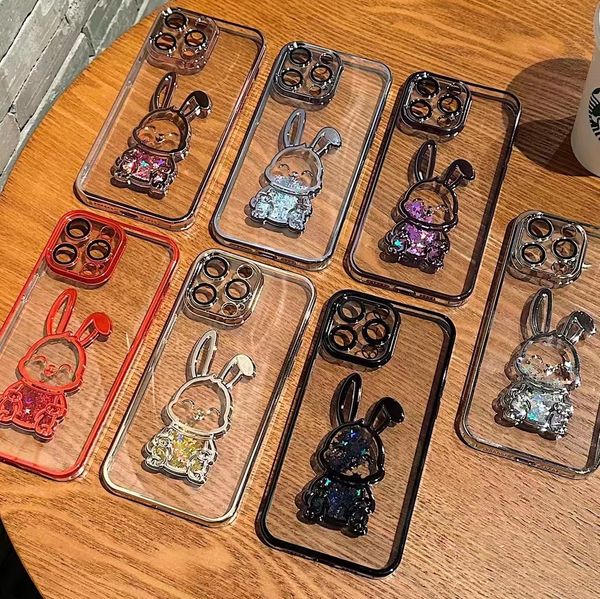 3D Rabbit Quicksand Plating Phone Cases para Iphone 14 Pro Max 13 12 11 Luxury Bling Sparkle Soft TPU Lens Gradient Cover