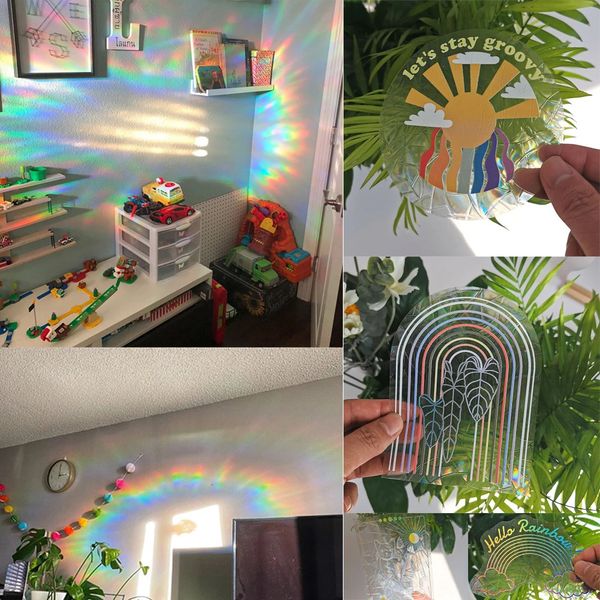 3D Rainbow Sun Catter Wall Pegalias de pared Cattador de luz PVC Película de la ventana auto adhesiva Pegatina de motocicleta PVC Decoración del hogar 240408