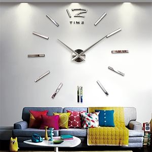 3D réel grande horloge murale se précipita miroir autocollant bricolage salon décor à la maison montres lumineuses arrivée quartz grandes horloges 5 Y200407