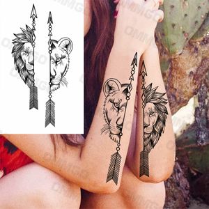 3D realista León leopardo flecha tatuajes temporales para mujeres hombres geométrico Lobo Lotus falso tatuaje arte corporal pintura tatuaje papel