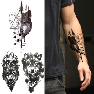 3D Realistische Wolf Fake Tijdelijke Tattoo Voor Mannen Vrouwen Zwart Spray Skeleton Fake Tattoos Sticker Lichaam Handen Schilderen Coyote Tatoo