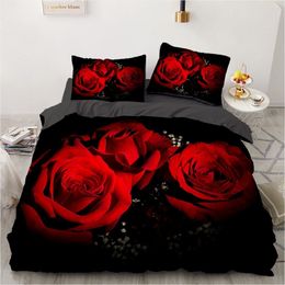 3D Red Rose Bedding Set Custom King Size 3pcs dekbedoverdek Set
