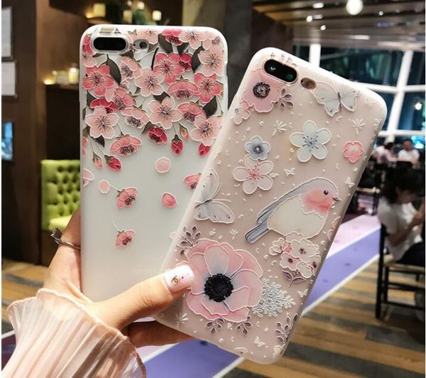 Fundas de flores en relieve 3D para iPhone 6X10 7 Plus funda de silicona suave para teléfono 7 6 6S accesorios