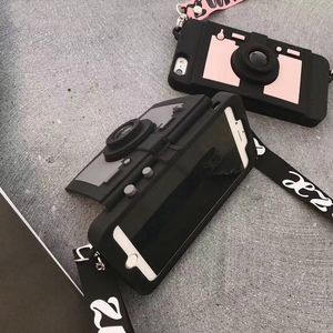 3D Retro Camera Case voor iPhone 13 12 11 PRO MAX XR XSMAX Mode Portemonnee Kaart Standhouder Zachte Silicon Cover met Riem voor 11 7 8 Plus 13PRO