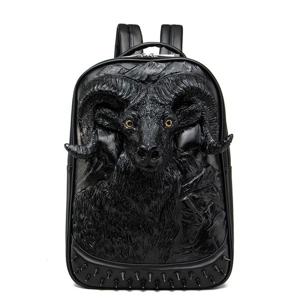 Mochila de cabra con remaches 3D, bolsos para mujeres y hombres, bolso de viaje, bolsos fantásticos de Rock, bolso de fiesta de Halloween, originalidad única, bolsos escolares para fiestas de mujeres