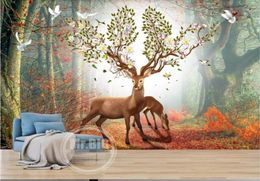 Papier peint de chambre 3D Custom Po Mural Nordic Fantasy Forest Elk Boutique Sofa TV Bandle Wall Painting Wallpaper For Walls8244737