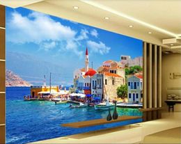 Fond d'écran de chambre 3d personnalisé Mural Greek Aegean Sea Sceery TV Bandle Murmain Decorative Painting Wallpaper for Walls 3 D2535310