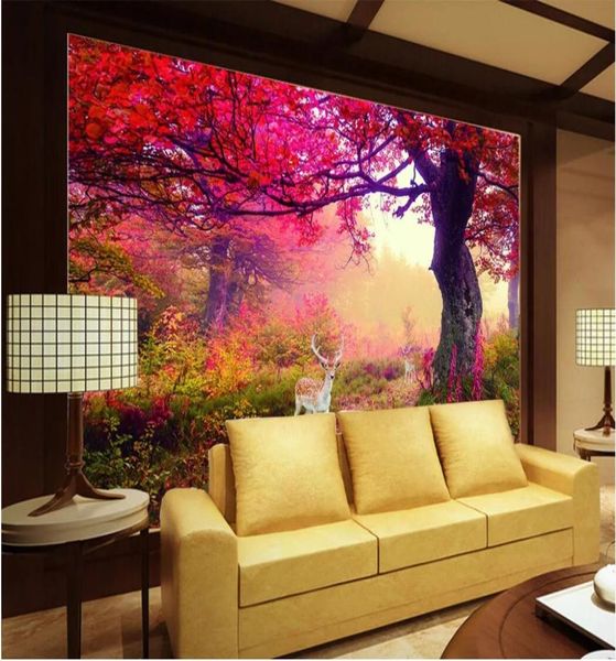 Papel tapiz para habitación 3d personalizado po mural nórdico flor mar ciervo bosque TV fondo pintura de pared diseño arte de la pared papel tapiz canva for2489555