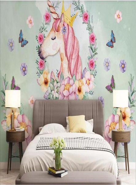 Fond d'écran de chambre 3d personnalisé po murale nordique fleurs peintes à main