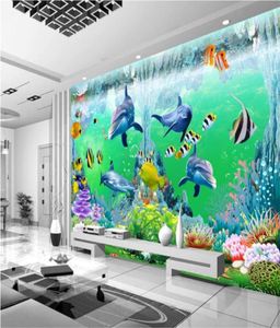 Fond d'écran de chambre 3D PO PO Murale non tissée Coraux Ocean Coraux Dolphin Fish Decoration Peinture 3D Muraux muraux Fond d'écran pour murs 3 54594642726