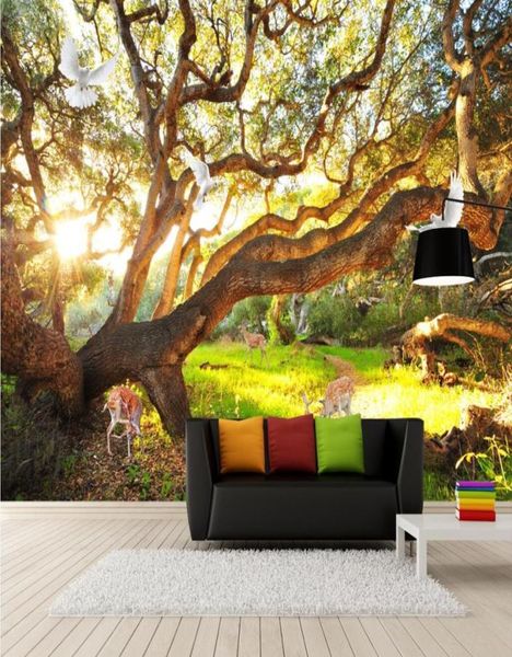 Papel tapiz para habitación 3d, mural no tejido personalizado, paisaje natural fresco, bosques, árboles grandes, murales de paisaje forestal, papel tapiz para w6426524