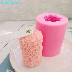 3D Rose Fleur Bougie Silicone Moule BRICOLAGE Gypse Plâtre Moule Cylindre Forme Silicone Savon Bougie Moules H1222238e