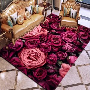 3D Rose Flower Carpet Tapijt Multicolor Roze Rood Bruiloft Rugs Antislip Woonkamer Tapijten Grote Meisjes Room Mat Home 210317
