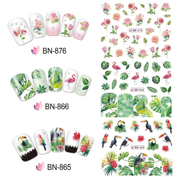 3D Rose Flower Daisy Flamingo Nail Art Stickers Sliders Nail Sticker Punta de papel Marca de agua Calcomanías de manicura